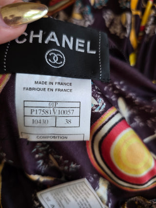 Chanel Brown Multicolor Interlocking CC Print Summer Dress 6 sz