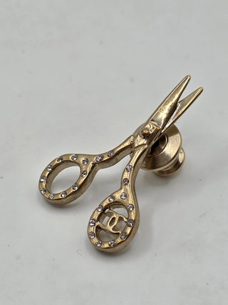 Chanel Gold-tone 2022 Strass CC Scissors Bottle Pin Set