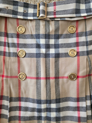 Burberry London Brown Multicolor Plaid Print Wool pleated skirt S sz