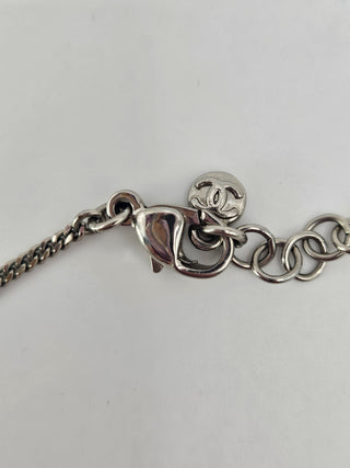 Chanel Silver-tone Strass CC Logo Dangle Pendant Necklace