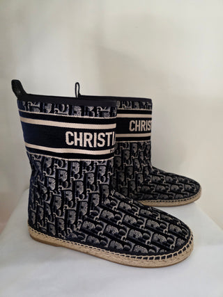 Christian Dior Blue Oblique Jacquard Velvet Boots 40 sz
