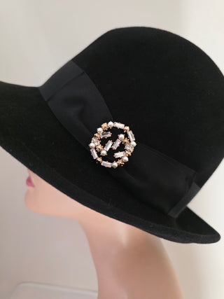 Black Gucci Felt Fedora GG Logo Hat L sz