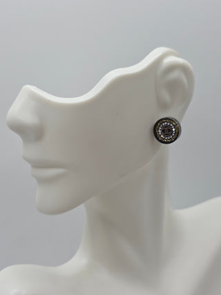 Chanel Black Gold-tone Strass Resin CC Stud Earrings
