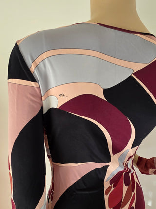 Emilio Pucci Brown Res Printed Midi Length Dress 40 sz