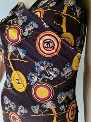 Chanel Brown Multicolor Interlocking CC Print Summer Dress 6 sz