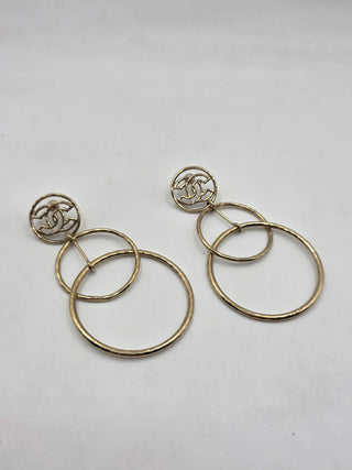 Chanel Gold-tone Interlocking CC Circle Drop Earrings