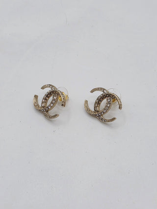 Chanel Gold-tone Strass Interlocking Crystal Stud Earrings