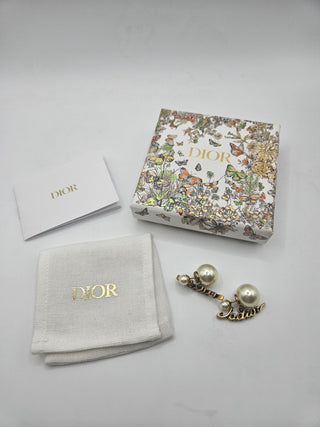 Christian Dior Gold-tone Faux Pearl J'Adior Script Tribales Earrings