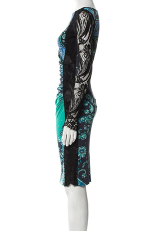 Emilio Pucci Black Green multicolor lace sexy dress 6 sz