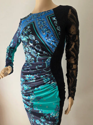 Emilio Pucci Black Green multicolor lace sexy dress 6 sz