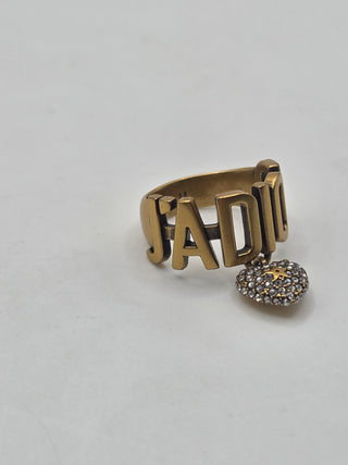 Christian Dior Gold-tone Crystal Heart J'Adior Cocktail Ring 6 sz
