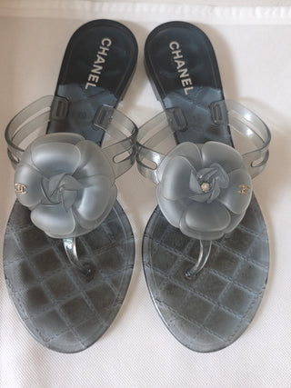 Chanel Blue Interlocking CC Logo Rubber Flip Flops IT 40