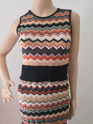 M Missoni Brown Multicolor Striped Merino Wool Mini Dress 10 sz