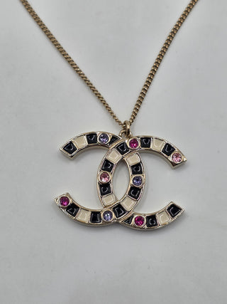 Chanel Gold-tone Multicolor Strass CC Pendant Necklace