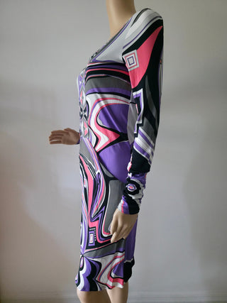 Emilio Pucci Purple Multicolor Signature Print Summer Dress S sz