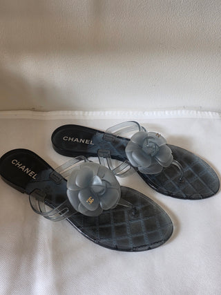Chanel Blue Interlocking CC Logo Rubber Flip Flops IT 40