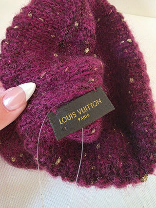 Louis Vuitton Burgundy LV Monogram Glitter Sequins Knit Beanie One size