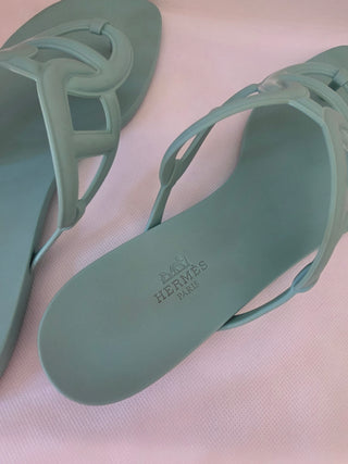 Hermès Blue Egerie Chaîne d'Ancre Insignia Slides 40 sz