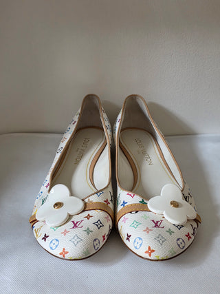 Louis Vuitton White Multicolore LV Monogram Ballet Flats 41 sz