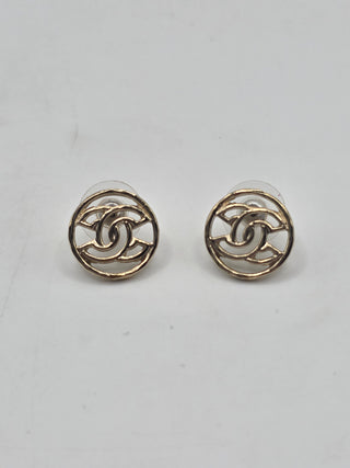 Chanel Gold-tone Interlocking CC Logo Round stud earrings