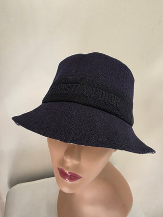 Christian Dior Navy Blue Logo Embroidered Canvas Bucket Hat M sz