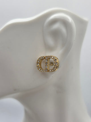 Christian Dior Goldtone Crystal CD Stud Earrings
