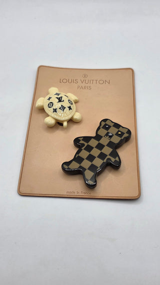 Louis Vuitton Multicolor Resin Teddy Bear & Turtle Brooch Set