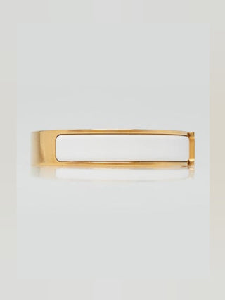 Hermes White Enamel Gold Plated Clic-H Narrow PM Bracelet