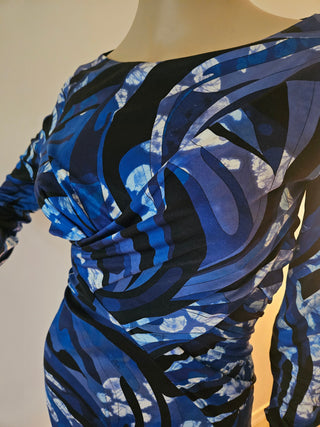 Emilio Pucci Blue Multicolor Signature Print long-sleeved dress 40 sz