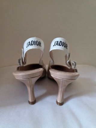 Christian Dior Beige Patent Leather J'Adior Printed Slingback Pumps 39.5 sz