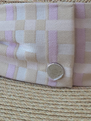 Hermès Beige Woven Straw Izia H Kilt Hat Size 59