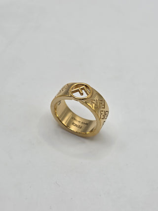 Fendi Gold-tone FF Logo Band Ring 6.5 sz