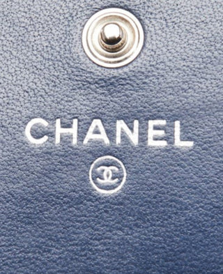 Chanel Blue Camellia Embossed Lambskin Leather L Flap Wallet