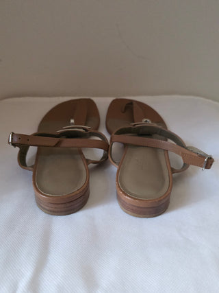 Hermès Olivia Brown Leather T-Strap Sandals 36 sz