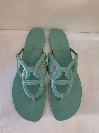 Hermès Blue Egerie Chaîne d'Ancre Insignia Slides 40 sz