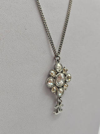 Chanel Silver-tone Strass CC Logo Dangle Pendant Necklace