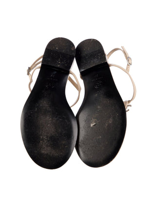 Chanel Beige leather 2019 Interlocking CC Logo T-Strap Sandals 37 sz