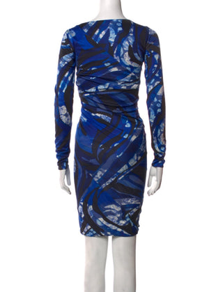Emilio Pucci Blue Multicolor Signature Print long-sleeved dress 40 sz