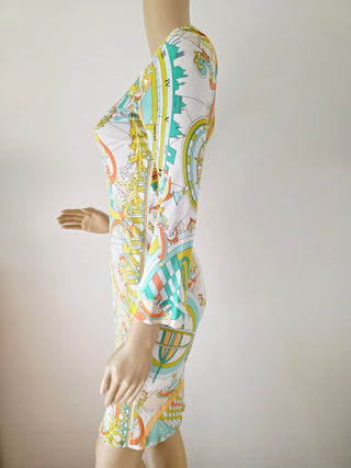 Emilio Pucci Multicolor Printed long-sleeved summer dress 38 sz