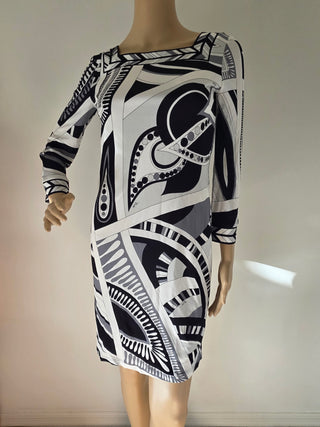 Emilio Pucci Black White Signature Printed Mini Dress S sz