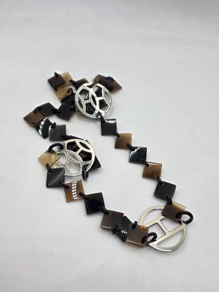 Hermès Black Silver-tone H Logo Horn Lena Station Necklace