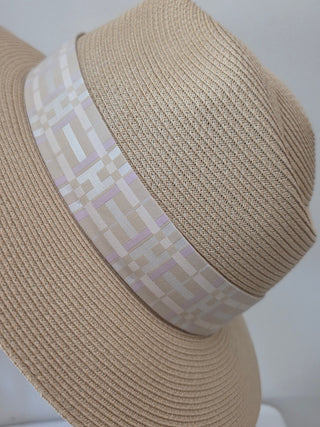 Hermès Beige Woven Straw Izia H Kilt Hat Size 59
