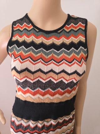 M Missoni Brown Multicolor Striped Merino Wool Mini Dress 10 sz