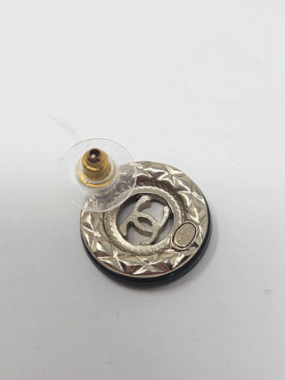 Chanel Gold-tone Black Enamel Interlocking CC Stud Earrings