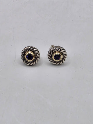 David Yurman Sterling Silver Amethyst Cookie Stud Earrings