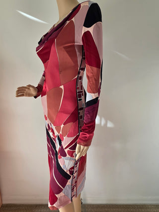 Emilio Pucci Brown Res Printed Midi Length Dress 40 sz