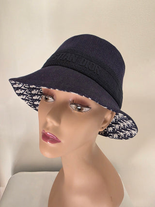 Christian Dior Navy Blue Logo Embroidered Canvas Bucket Hat M sz