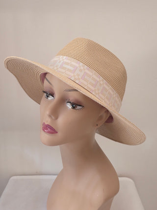 Hermès Beige Woven Straw Izia H Kilt Hat Size 59