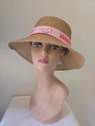 Christian Dior Beige Straw logo embellished sun hat 58 sz