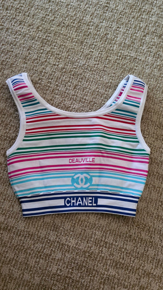 Chanel White multicolor Interlocking CC 2019 Striped Top S sz FR36